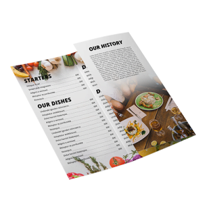 Cartas de restaurante con dos pliegues